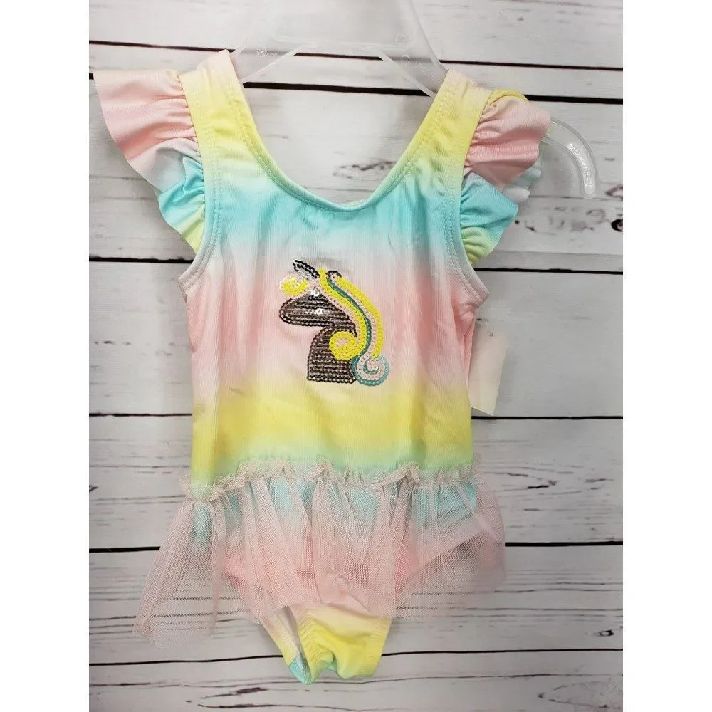 Lemon Kiss Toddler girls 18 months 1 piece swimsuit pink tyedye unicorn swimwear